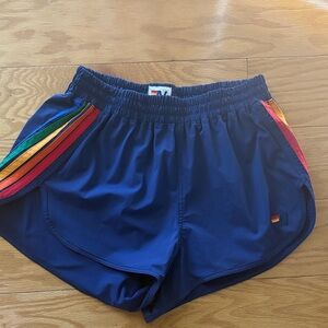 Aviator Nation Navy Shorts with Rainbow Stripes